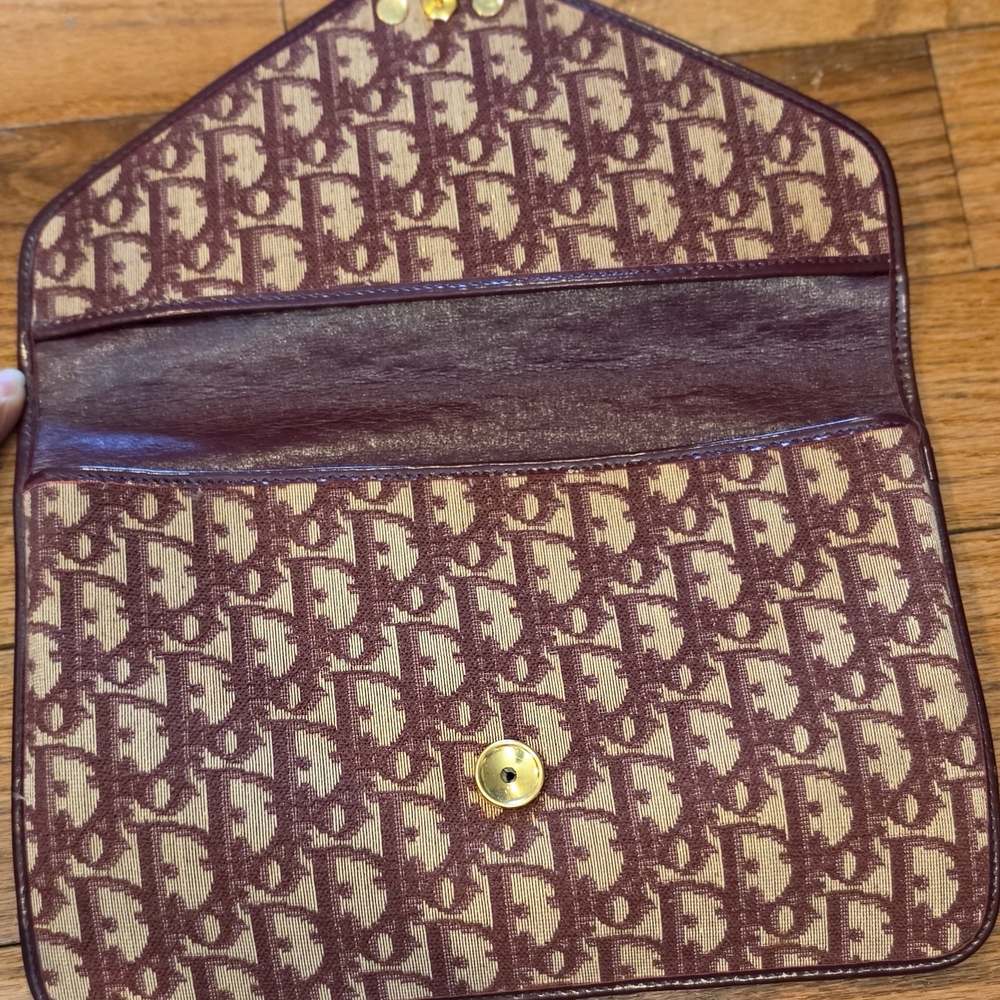Dior Burgundy Leather Logo Envelope Clutch - Picture 2 of 4